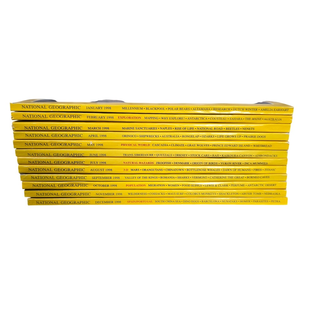 National Geographic Magazine 1998 Full Year Set 12 Issues Yellow Good Vintage
